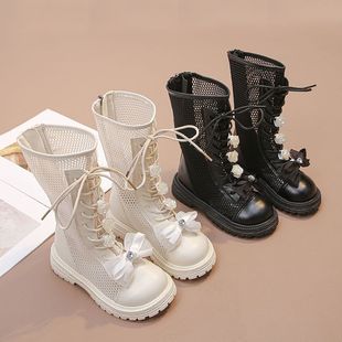 女童高筒靴网靴春夏夏季新款儿童公主鞋拉链鞋马丁靴学生长筒童鞋