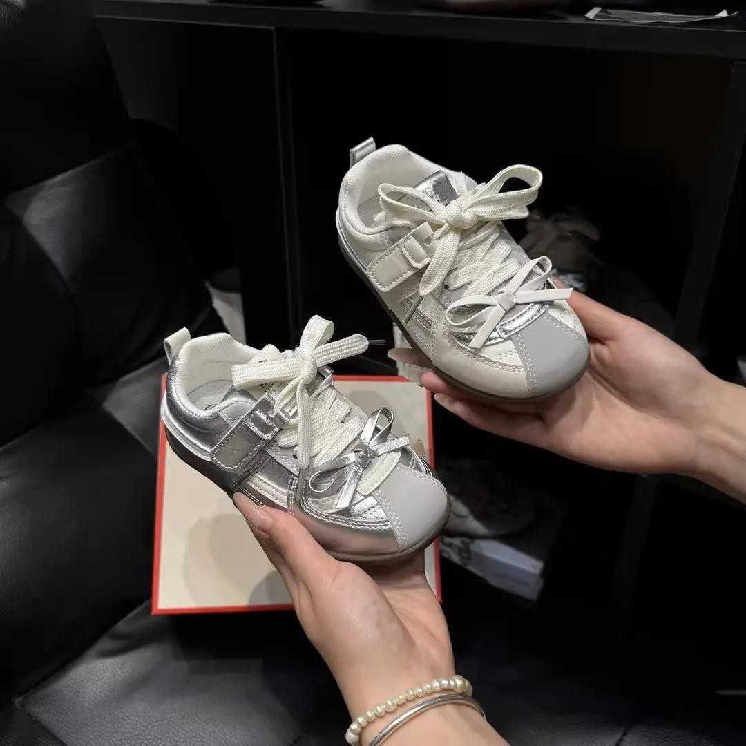 皮面四季款韩版银色德训鞋女童