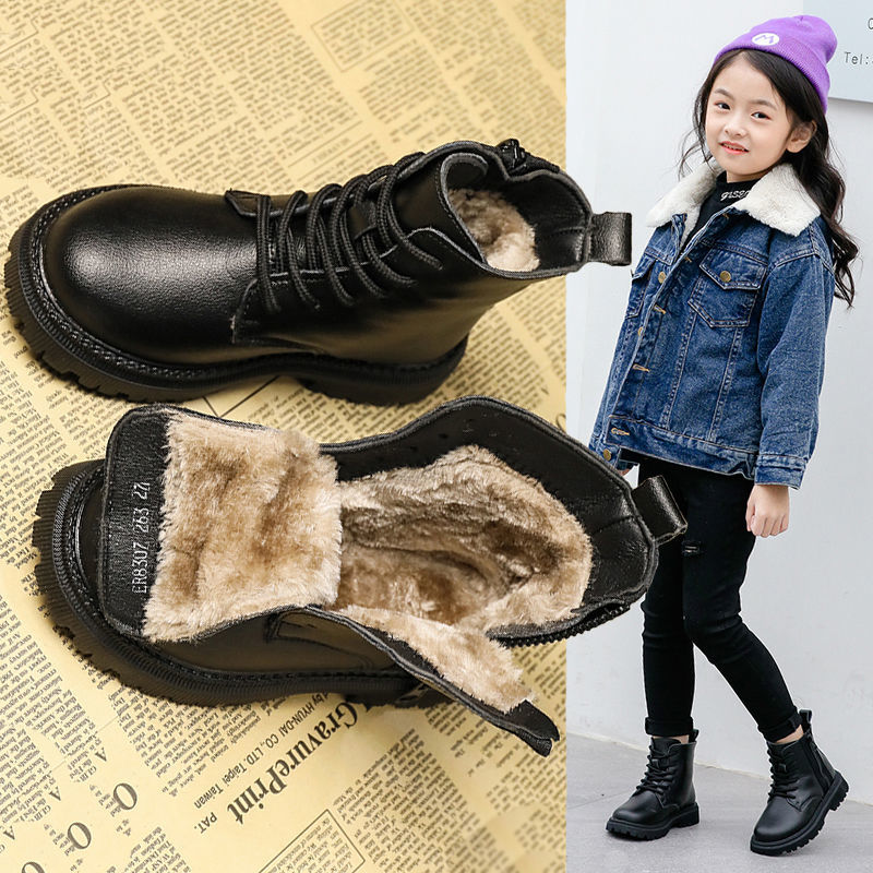 女童马丁靴2025新款冬季大棉鞋皮靴软底雪地加绒加厚防滑儿童靴子