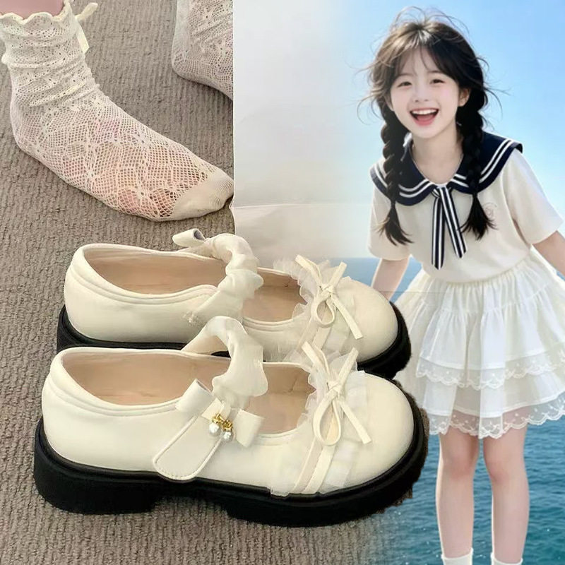 女童秋季学生珍珠学生珍珠皮鞋