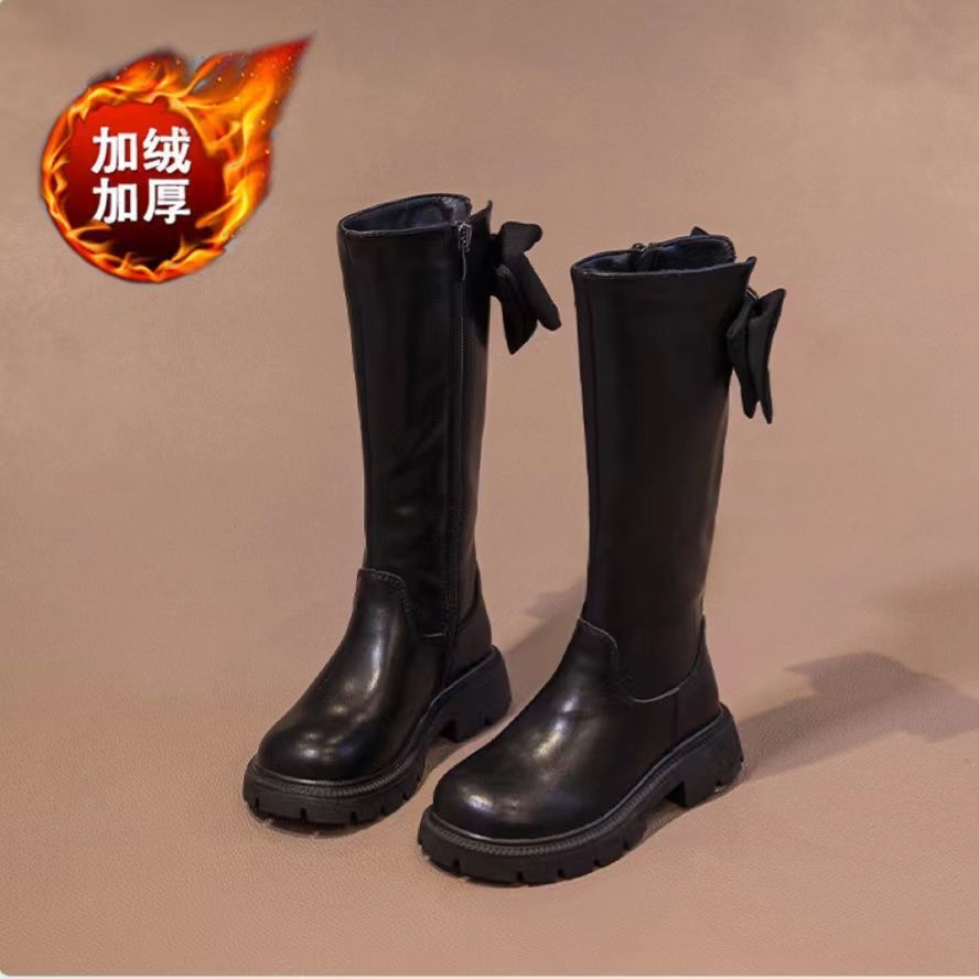 女童长筒靴2025秋冬季时尚洋气儿童马丁靴加绒软底中大童软皮靴子