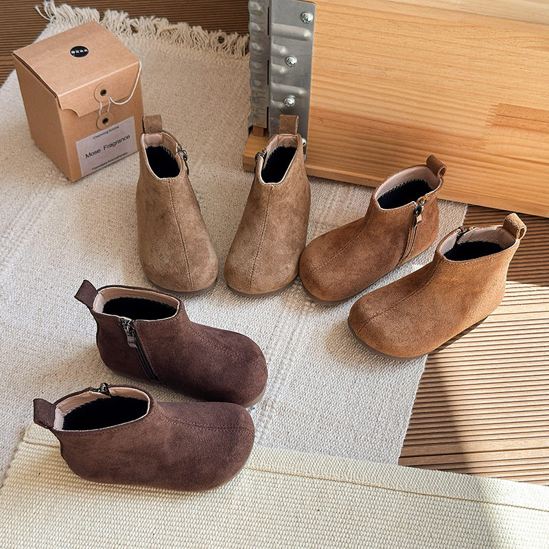 儿童皮靴2025秋冬季新款韩版女童复古勃肯中筒马丁靴男童加绒短靴