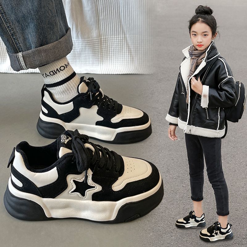 女童鞋子2025秋冬加绒儿童老爹鞋