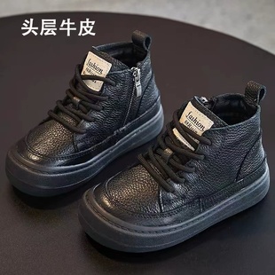 儿童棉短靴2026冬季新款男童真皮加绒马丁靴女童软底休闲保暖皮靴