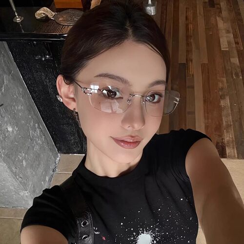 高级感纯欲无框眼镜女显瘦大框素颜平光镜男金丝镜架可配度数近视