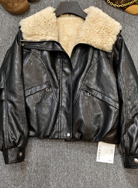 依佰思特8338爆款2025秋冬新款时尚气质百搭显瘦加绒皮衣外套女潮
