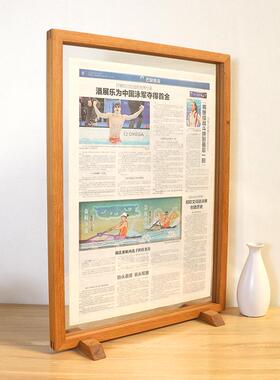 双面透明相框摆台剪纸树叶雕画旧报收藏装裱678寸实木榫卯定制框