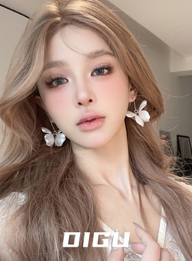 DIGU设计感白色镶钻花朵耳环独特气质优雅复古耳坠轻奢高级感耳饰