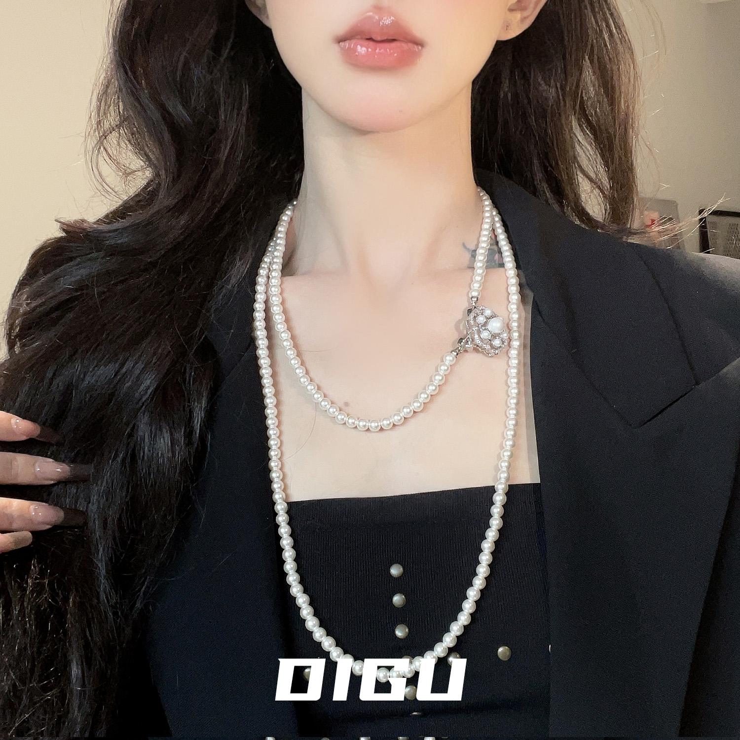 项链胸针两用~复古珍珠花朵项链