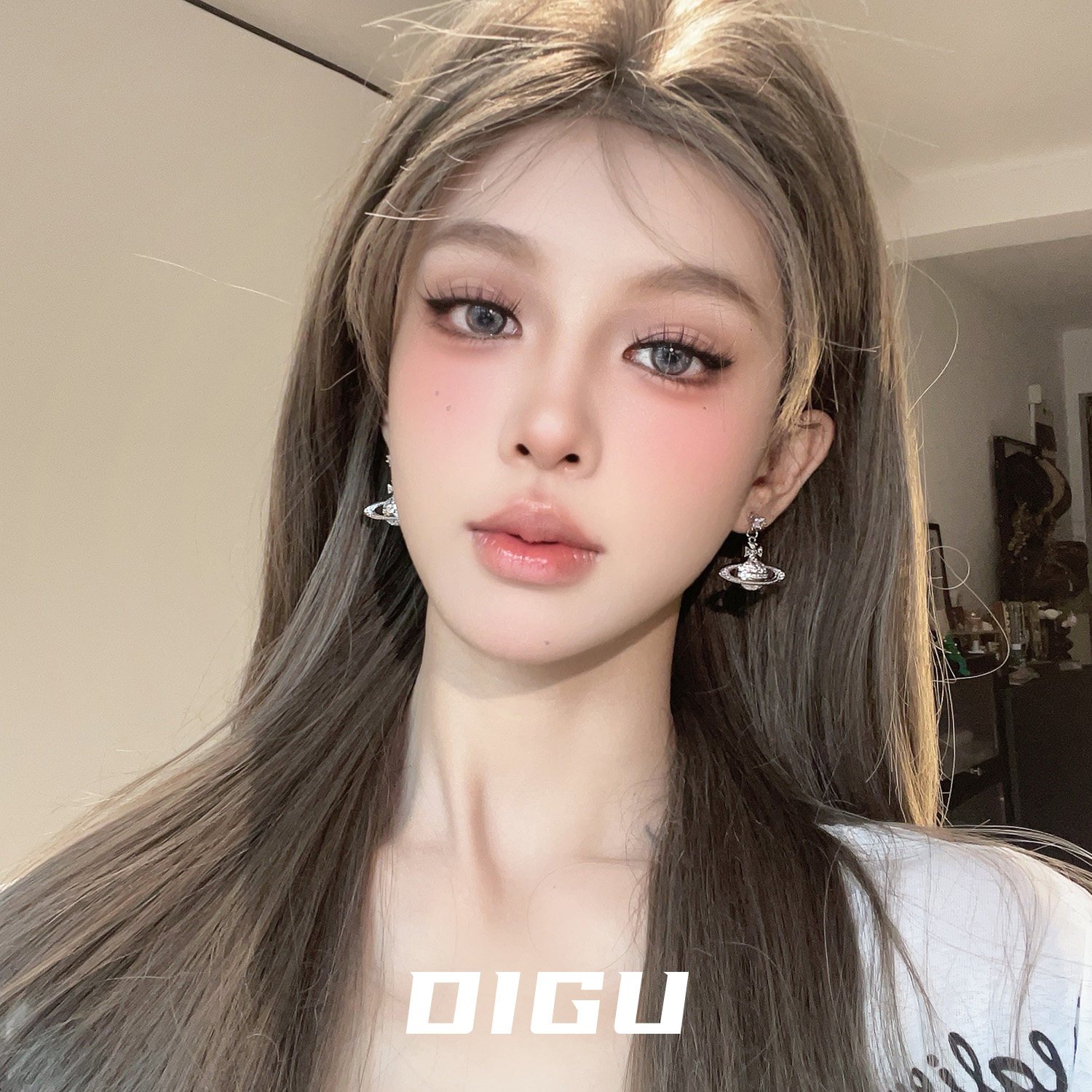 DIGU欧美风复古土星十字架耳环女轻奢高级感微镶闪钻星球耳钉耳饰