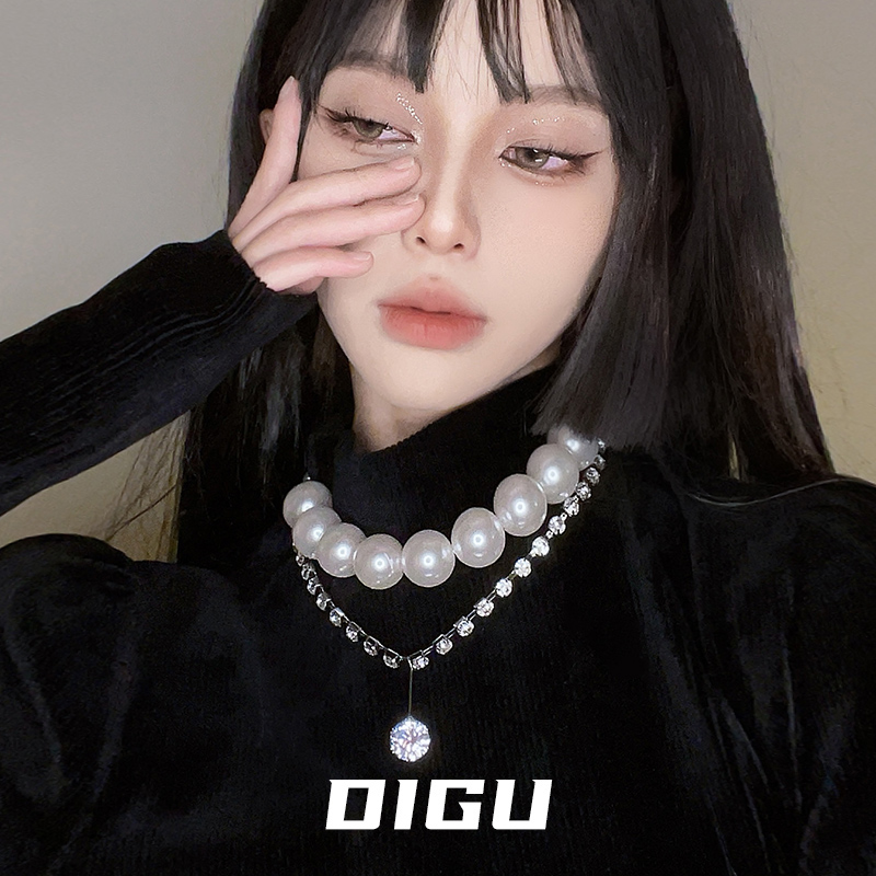 嘀咕家轻奢珍珠锆石双层叠戴项链