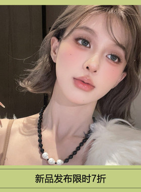 轻奢手工串珠黑色项链巴洛克珍珠