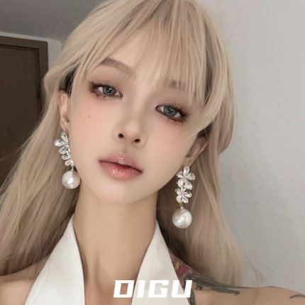DIGU气质夸张镶钻花朵耳环女法式轻奢优雅高级感珍珠耳坠小众耳饰