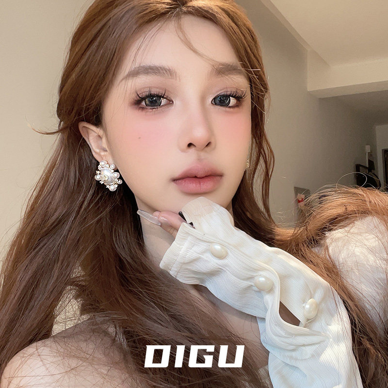 法式小香风复古镶钻圈圈珍珠耳环