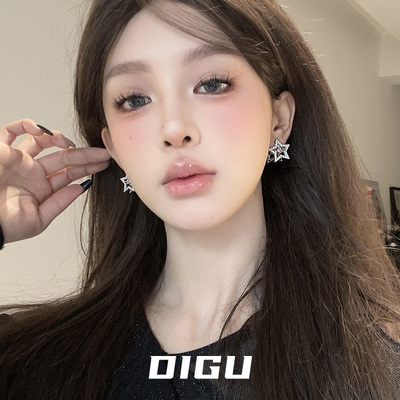 气质满钻镂空星星耳环前后式耳饰