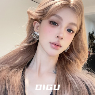 DIGU一款两戴~精致镂空镶钻双层树叶耳环 轻奢高级感耳钉夸张耳饰