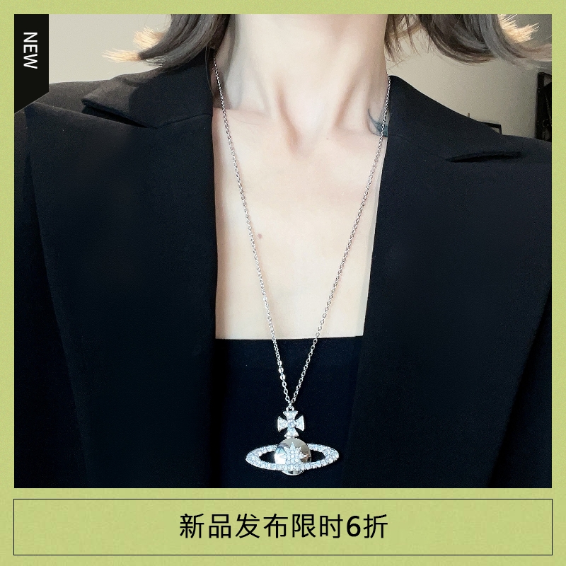 复古镶钻土星吊坠项链欧美风颈链