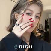 DIGU暗黑风小众黑色镶钻戒指独特夸张紫钻开口食指戒个性 轻奢手饰