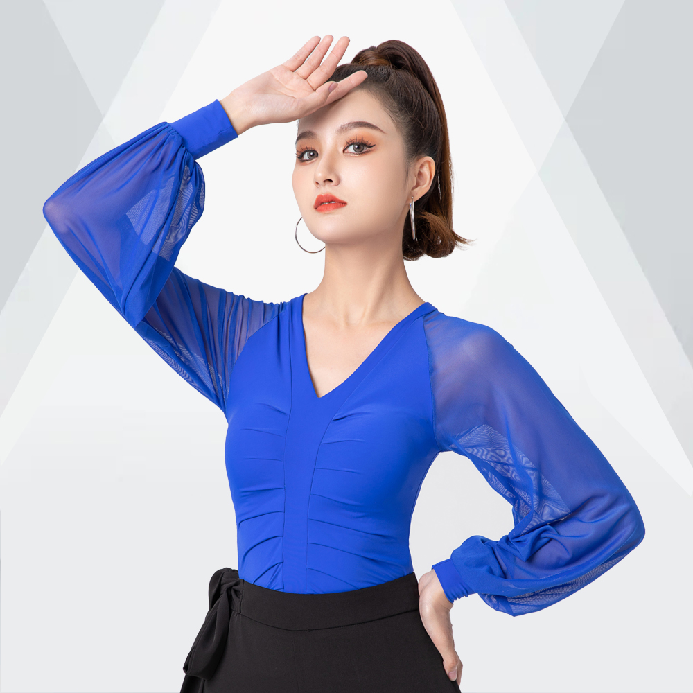 2024摩登舞上衣秋季新款女长袖连体衣练习华尔兹成人拉丁舞表演服