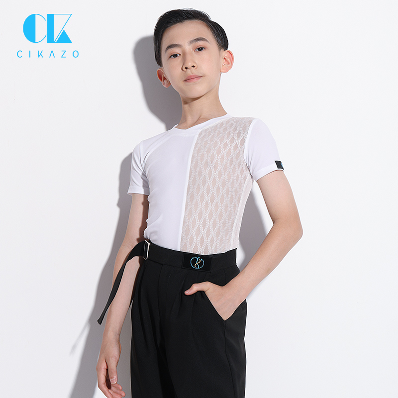 茜卡索 男童拉丁舞练功服夏季短袖2021新款上衣男孩拉丁舞服G5059