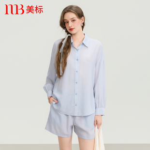 宽松可外穿防晒衫 套装 休闲家居服女士 短裤 美标春夏莱赛尔睡衣长袖