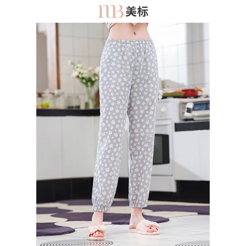 美标纯棉睡裤女双层棉纱家居长裤