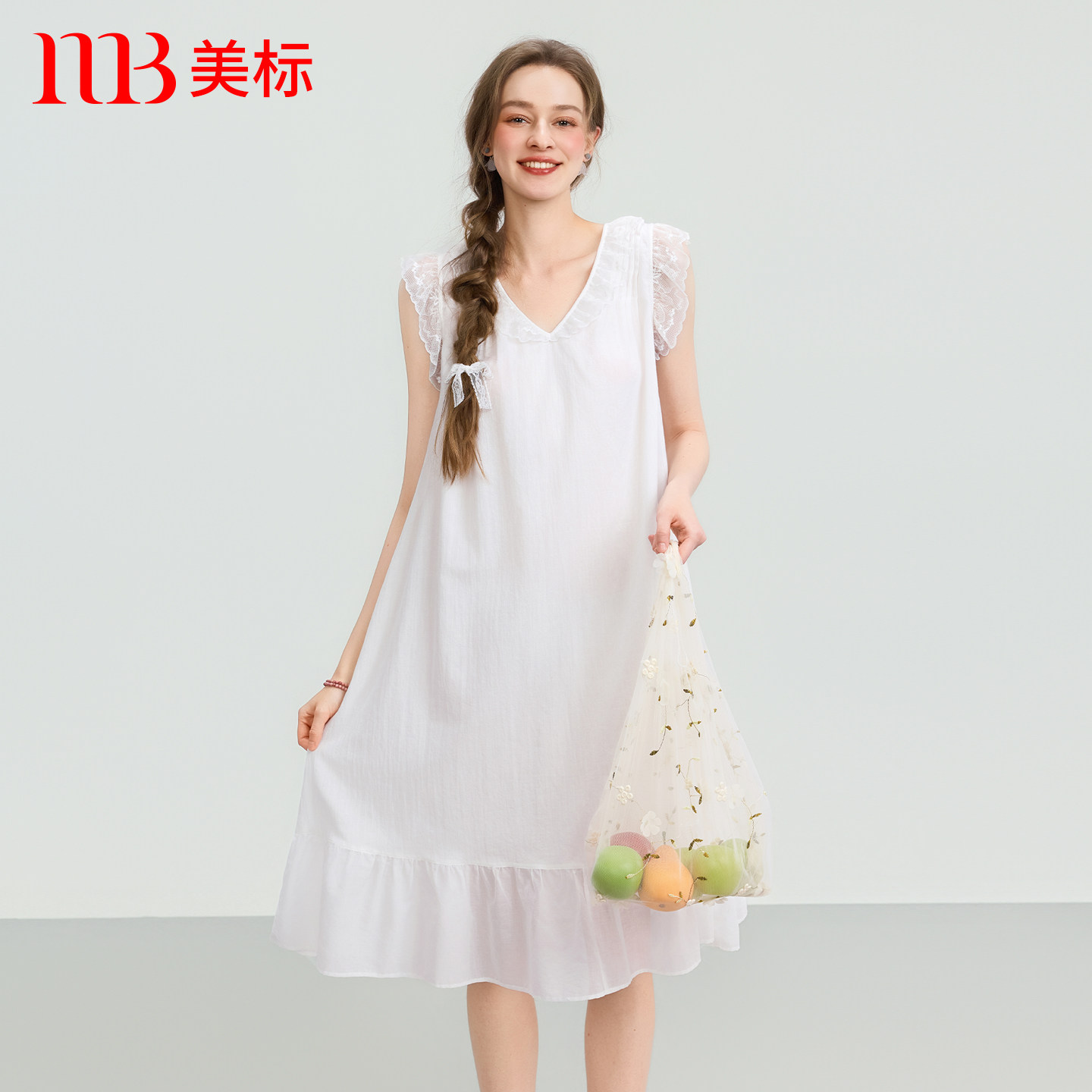 美标纯棉梭织绉布夏季甜美中长裙图片