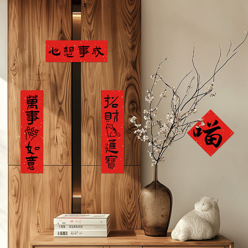 2025新年猫狗宠物小对联道具春节过年氛围摆件新年拍照春联装饰