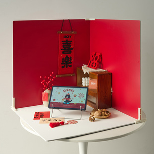2026新年红色拍照背景板氛围感拍摄道具美食场景布置摄影装饰摆件