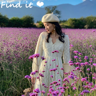 高品质中长裙 温柔枫叶图案淑女气质通勤蕾丝裙 加细绒 春秋新款