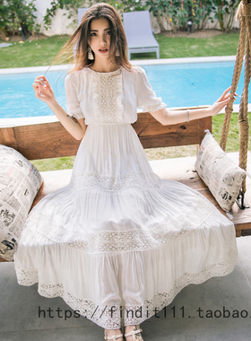 仅S现货 高腰显瘦气质白色仙女裙 飘逸大摆裙长裙 度假风连衣裙