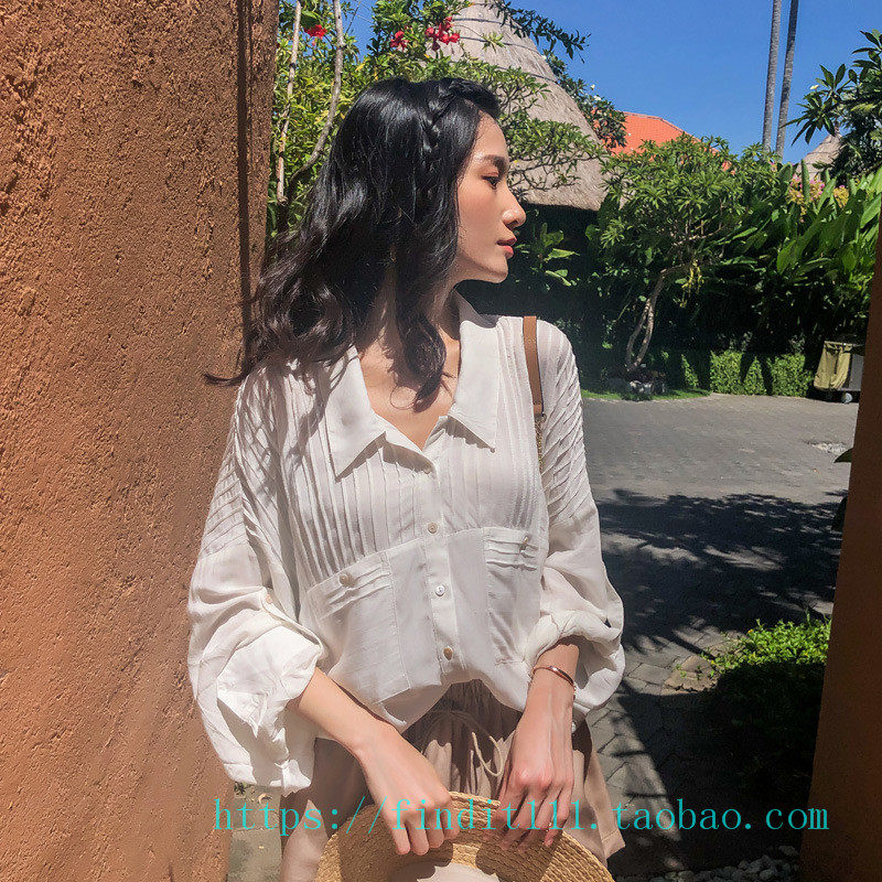FP高定现货 新款白色衬衫 欧美女装休闲度假防嗮棉上衣 披肩开衫