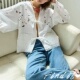 Find法式 外套女 欧美时尚 轻奢重工镂空刺绣木耳边口袋开衫 春夏新品