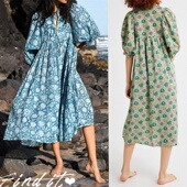 人棉新款 碎花时尚 女装 Find宽松休闲度假风中长裙24色 防晒罩衫 裙