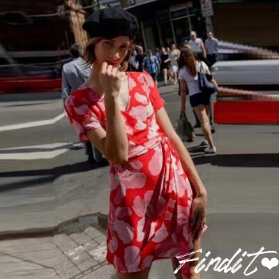 欧美风桑蚕丝印花裹胸系带短裙