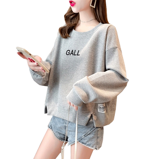 华夫格卫衣女春秋季韩版宽松早秋薄款ins小个子短款上衣服外套潮