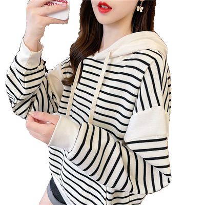薄款宽松慵懒风条纹卫衣女