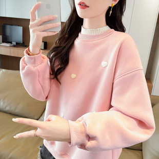 半高领卫衣女2025新款秋冬季韩版宽松加绒加厚保暖初中生上衣外套