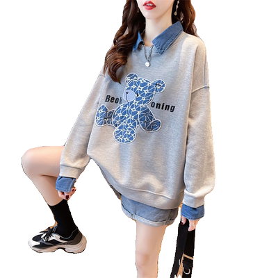 薄款宽松小个子假两件卫衣女