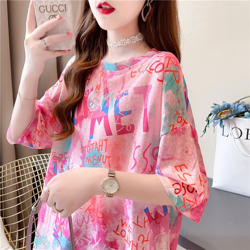 短袖t恤女慵懒风薄款中长款