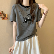 小个子短袖t恤女夏季韩版宽松显瘦大码女装胖mm正肩遮肚子上衣服