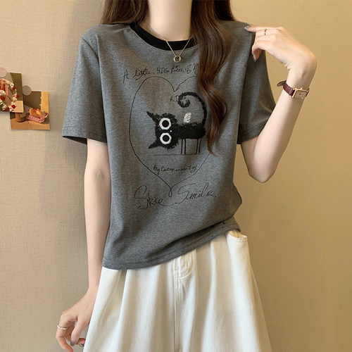 短袖t恤女大码女装胖mm遮肚子