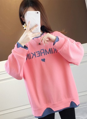 早秋卫衣女春秋韩版宽松bf慵懒风ins超火cec薄款假两件上衣外套潮