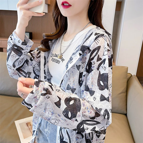 慵懒风纳米丝印花防晒衣女