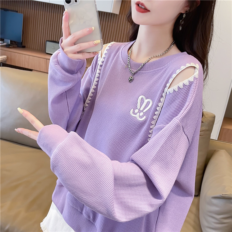 薄款宽松慵懒风撞色卫衣女