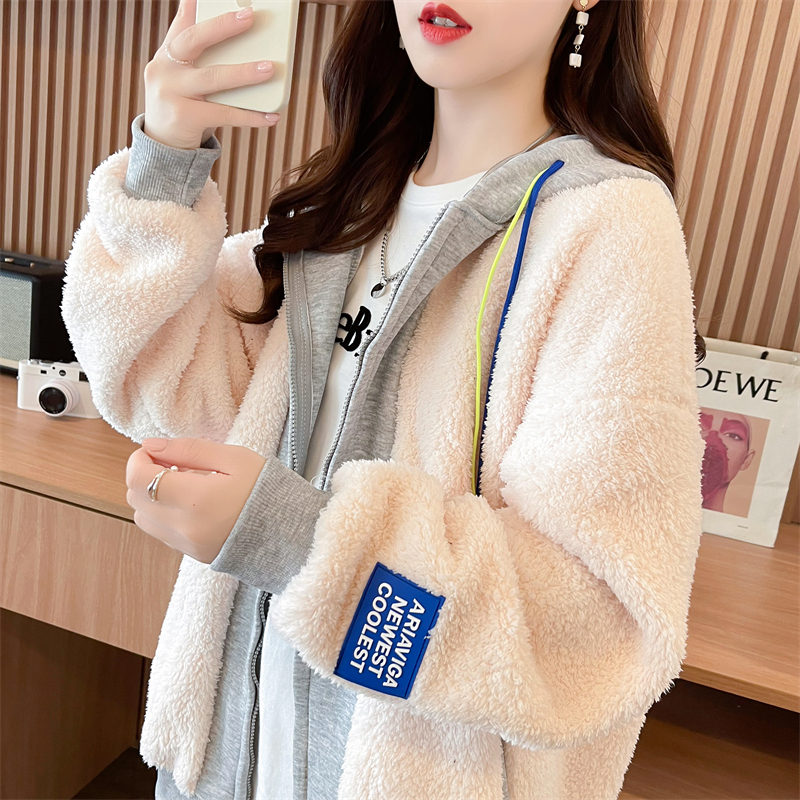 慵懒风撞色加绒加厚外套女