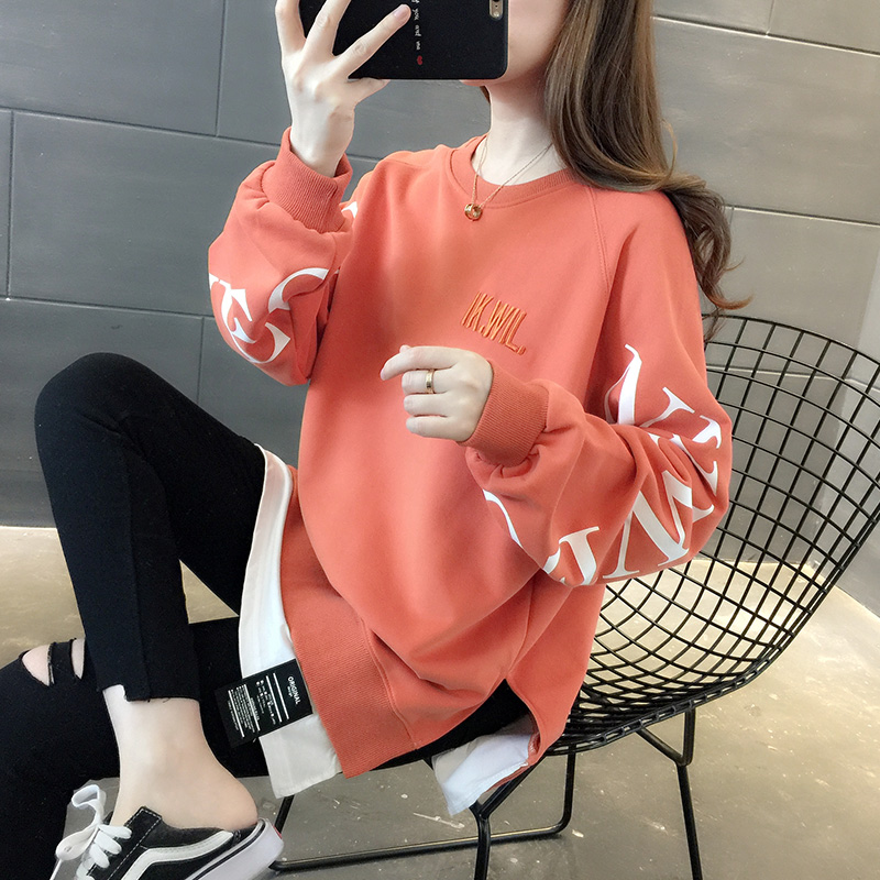 早秋卫衣女春秋韩版宽松bf慵懒风ins中长款薄款假两件上衣外套潮