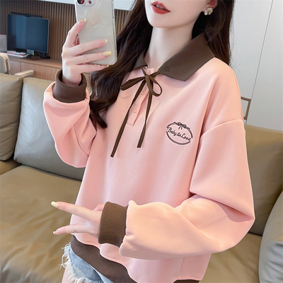 薄款宽松大码撞色卫衣女