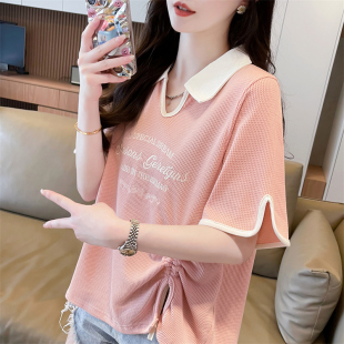 韩版 夏季 宽松不规则开叉上衣 t恤女2025新款 设计感小众polo领短袖
