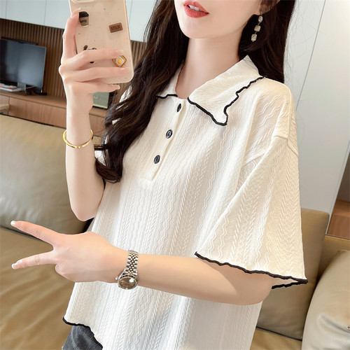 短袖t恤女小个子薄款polo领